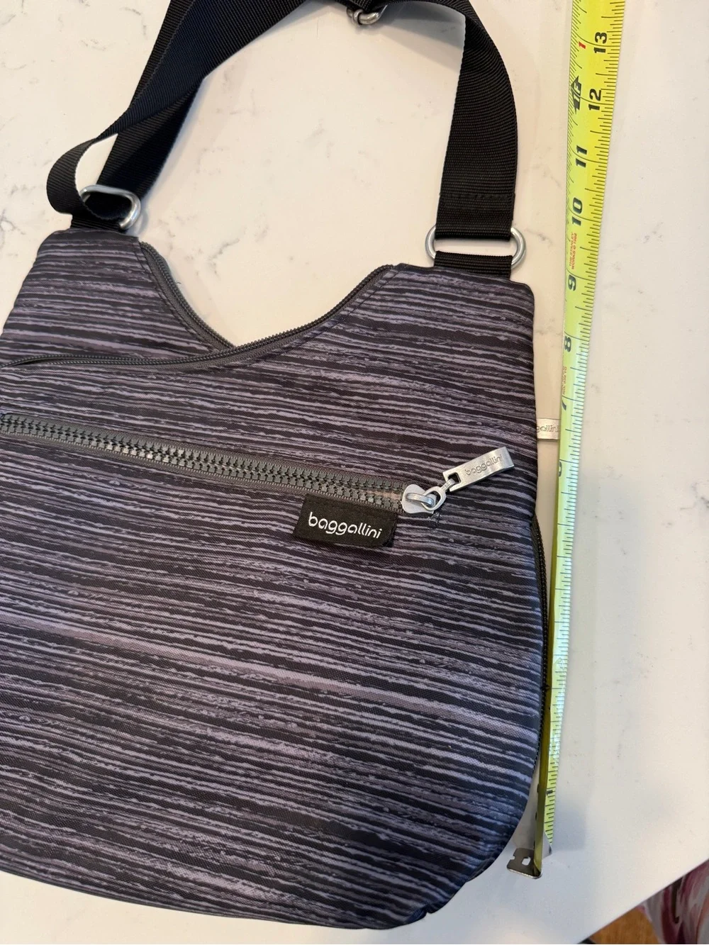 Baggallini Gray Black Striped Crossbody Bag Adjustable Strap Travel Purse